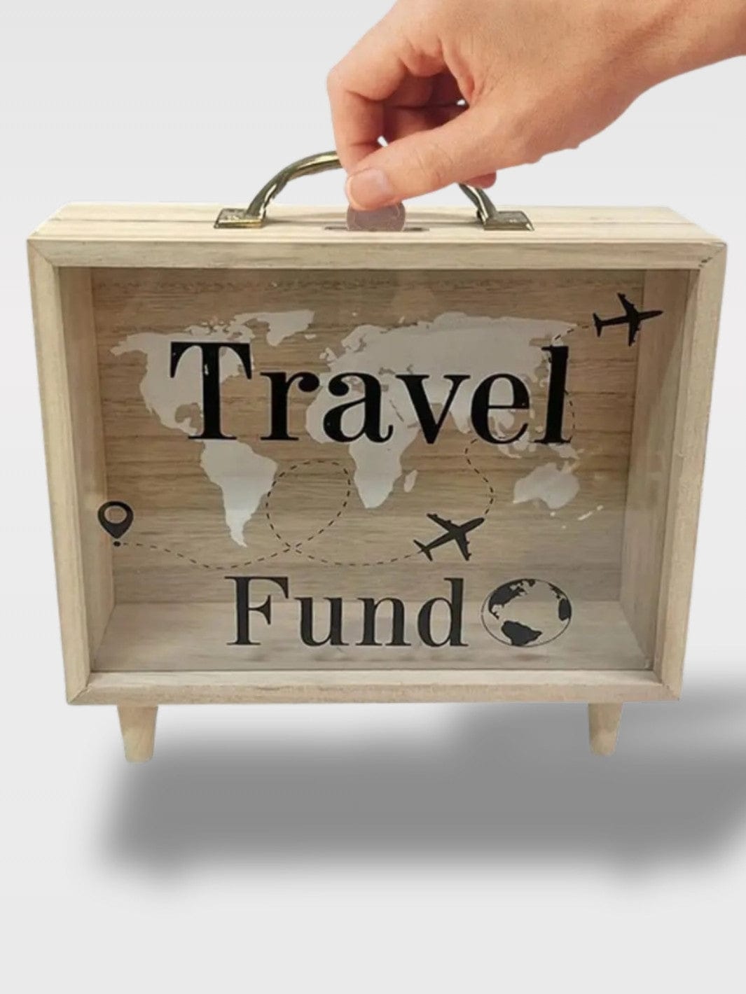 Tirelire Réutilisable en Bois | Fenêtre Transparente Globo – Voyages