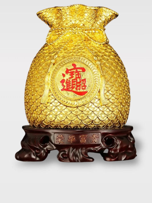 Tirelire Sac D’Argent Doré | Symbole De Chance et Richesse Le Prospère Sénior – 17.5 x 15.5 x 26 cm